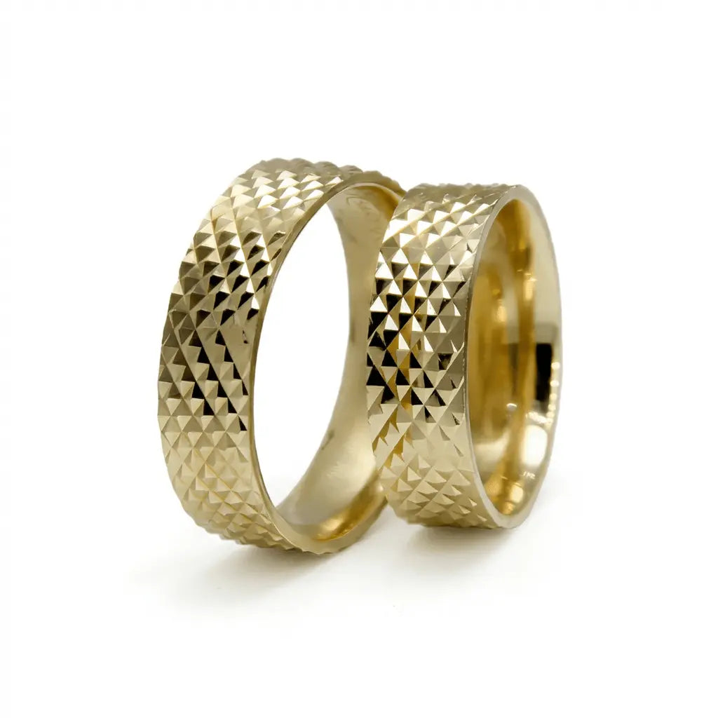 Majestic Pyramid Diamond - Cut 14K Gold Wedding Band — 6mm - Majestic Jewellery