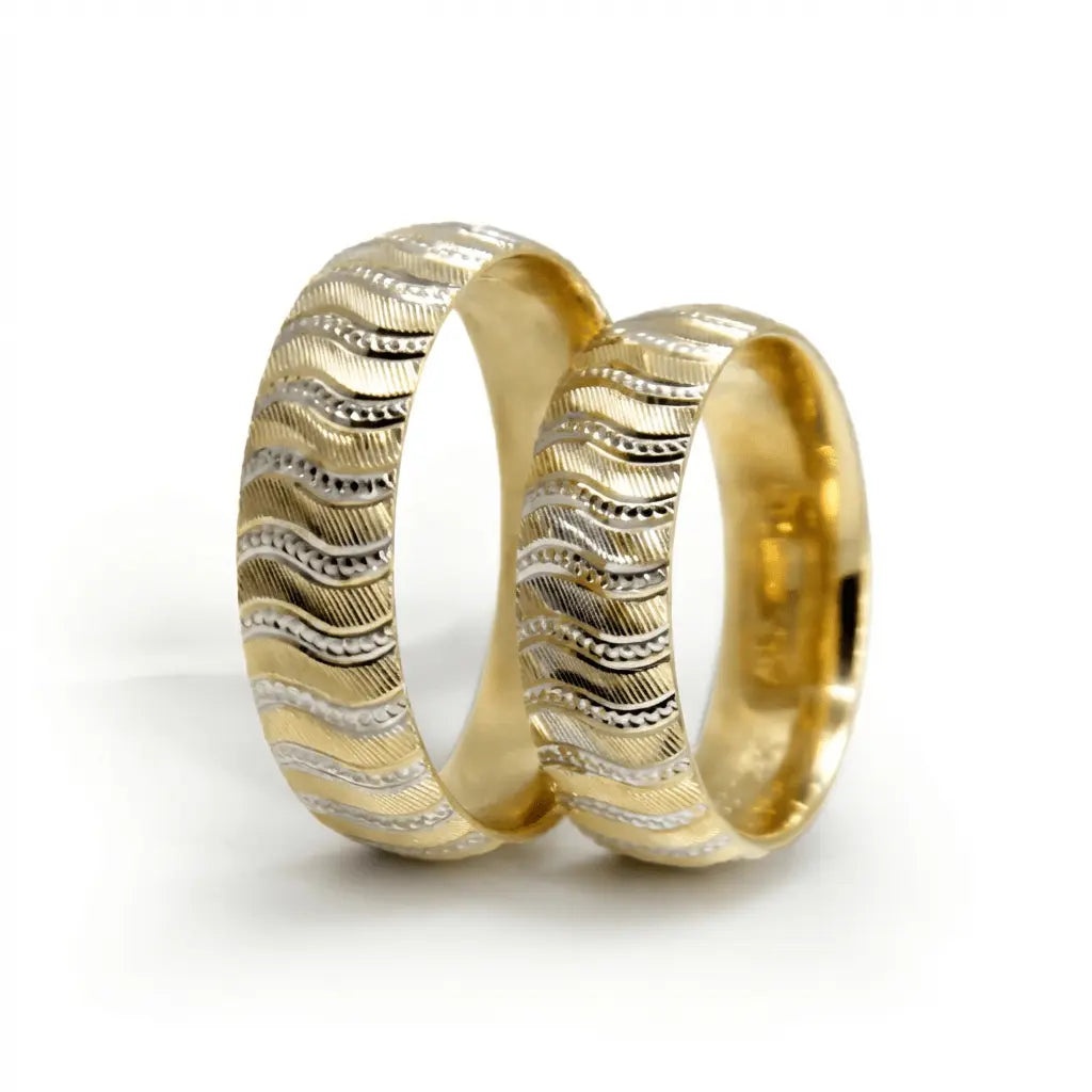Majestic Wave Diamond - Cut Two - Tone 14K Gold Wedding Band — 6mm - Majestic Jewellery
