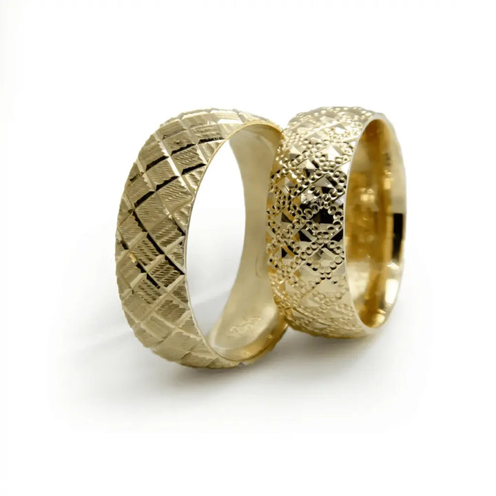 Cross Weave Faceted 7mm gold wedding band by Majestic Jewellery