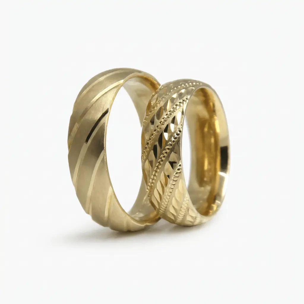 Diagonal Lattice Faceted 6mm gold wedding band by Majestic Jewellery