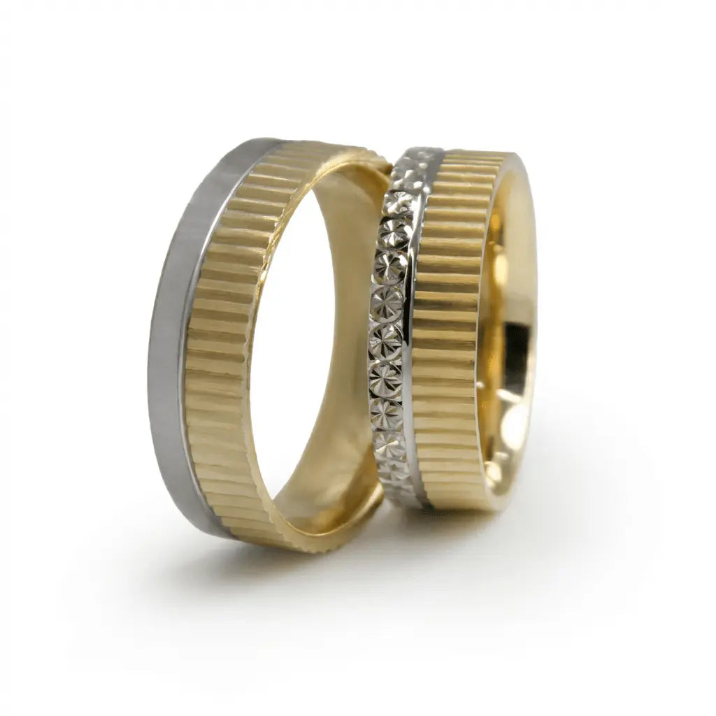 Ribbed Contrast Textured Detail 6mm gold wedding band by Majestic Jewellery