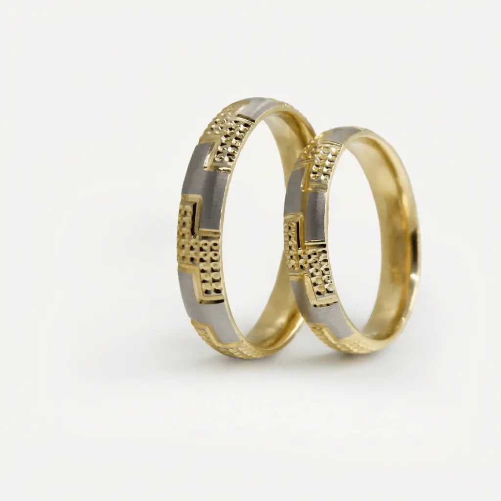 Majestic Contrast Greek Key 14K Gold Wedding Band — 4mm - Majestic Jewellery