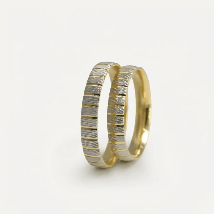 Majestic Linear Contrast 14K Gold Wedding Band — 3.5mm - Majestic Jewellery