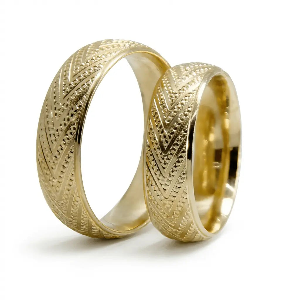 Chevron Texture 6mm gold wedding band by Majestic Jewellery