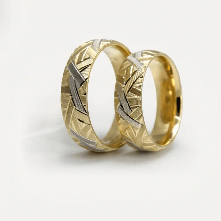 Star Cut Contrast 6mm gold wedding band by Majestic Jewellery