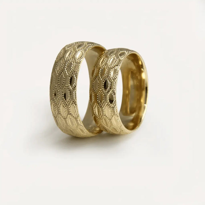 Honeycomb Texture 7mm gold wedding band by Majestic Jewellery