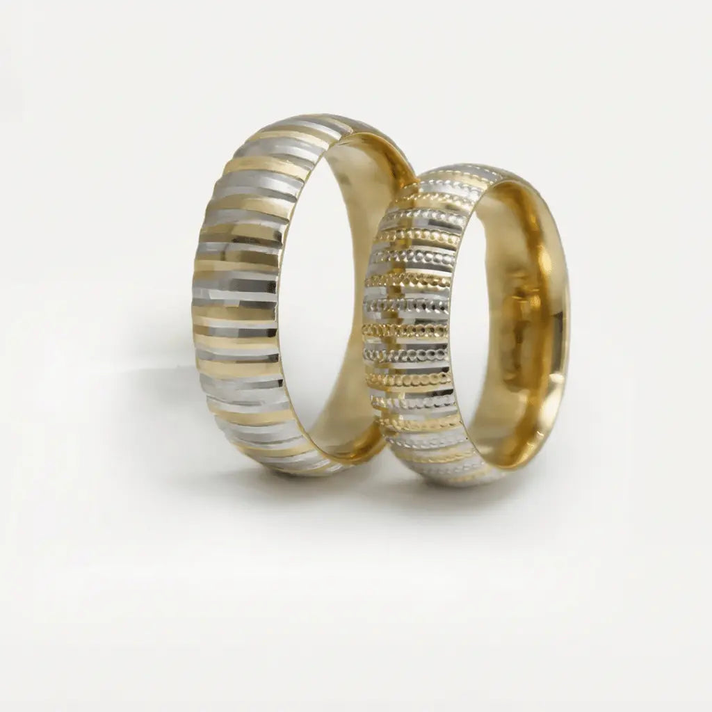 Linear Contrast Stripe 6mm gold wedding band by Majestic Jewellery