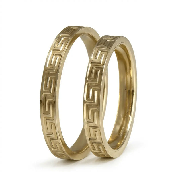 Majestic Greek Key Engraved 14K Gold Wedding Band — 3mm - Majestic Jewellery