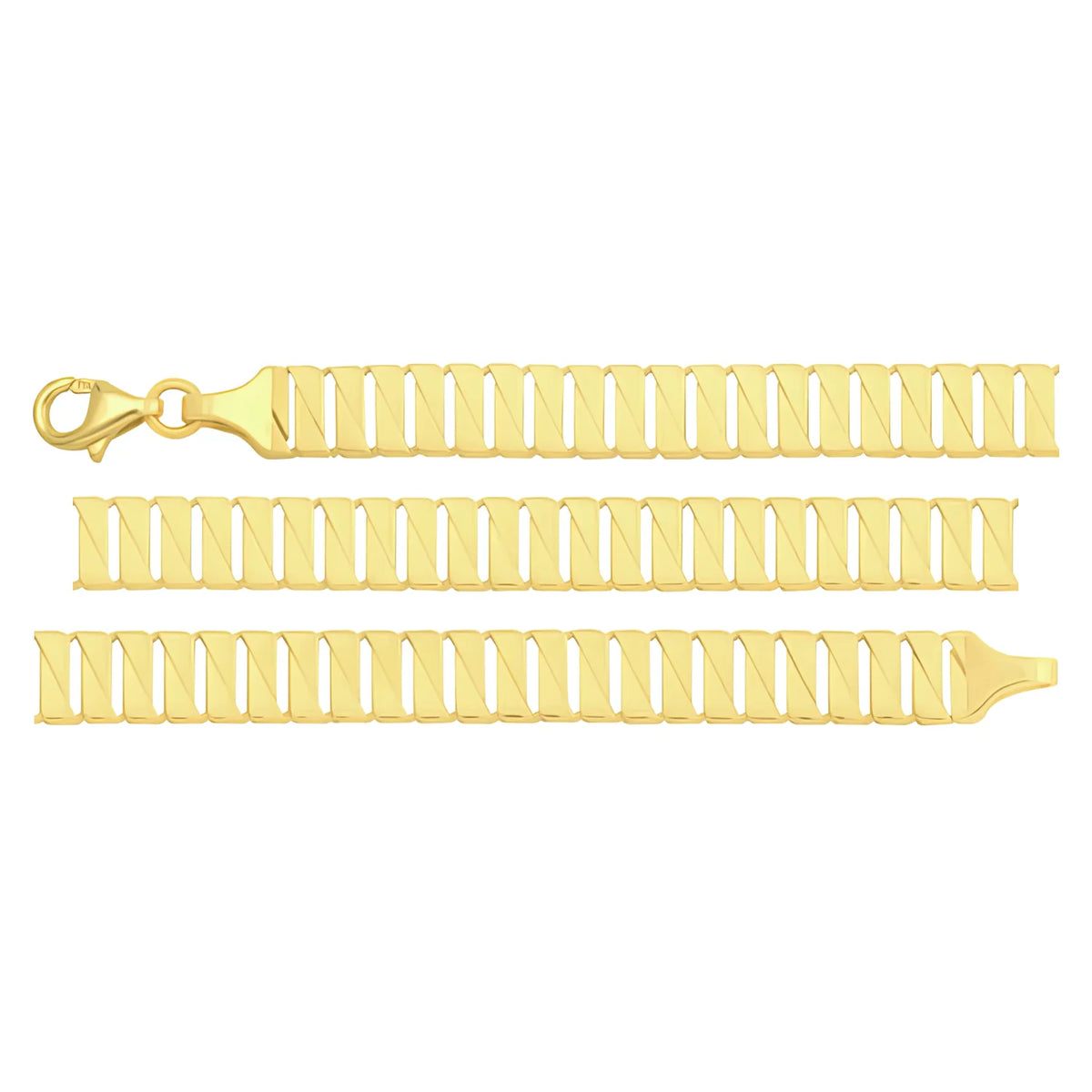 Solid gold braided bracelet, 7.55 g — shown in three rows across the frame.