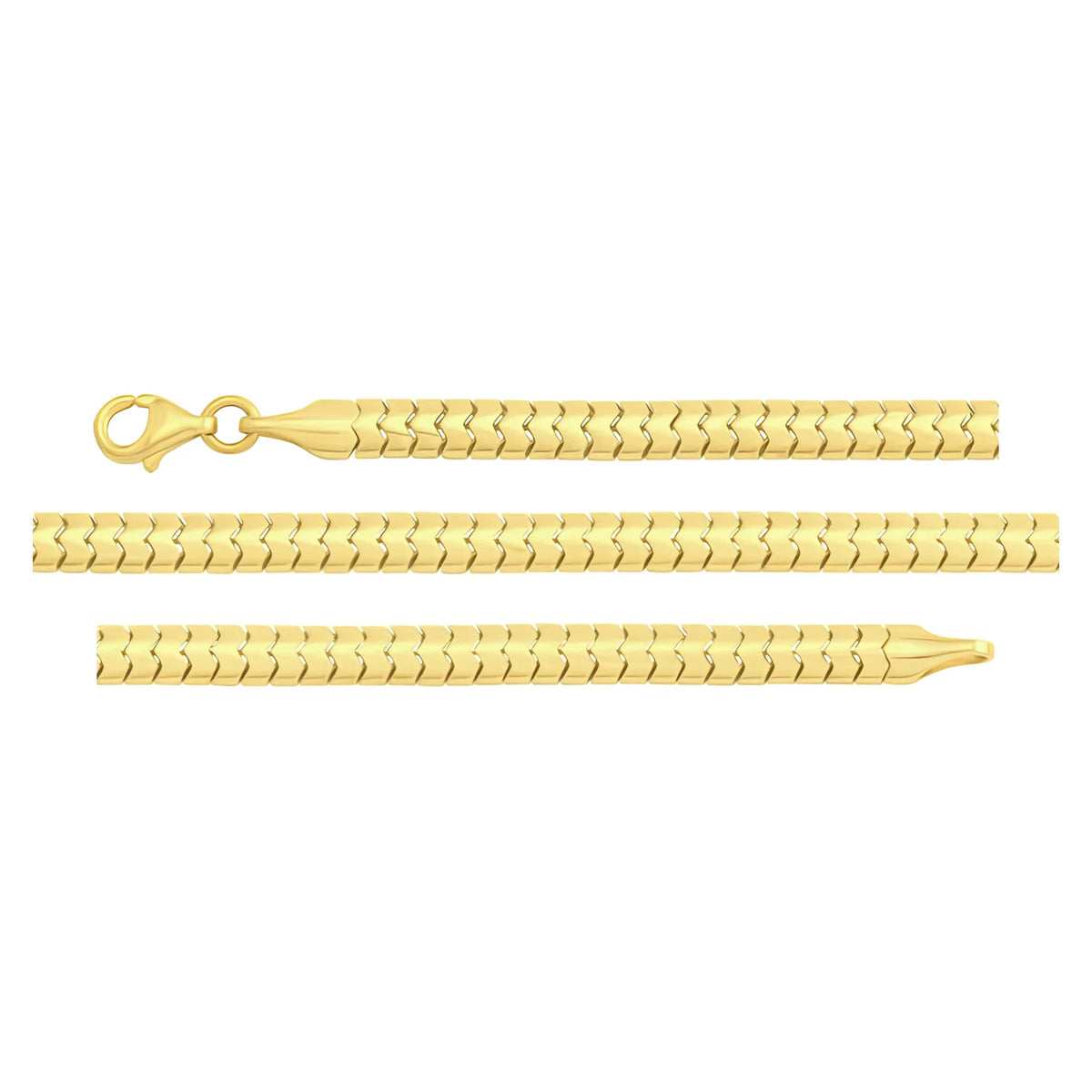 Solid gold herringbone bracelet, 6.50 g — shown in three rows across the frame.