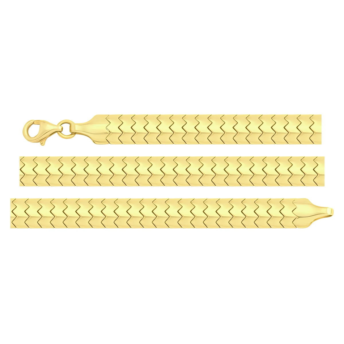 Solid gold herringbone bracelet, 6.75 g — shown in three rows across the frame.