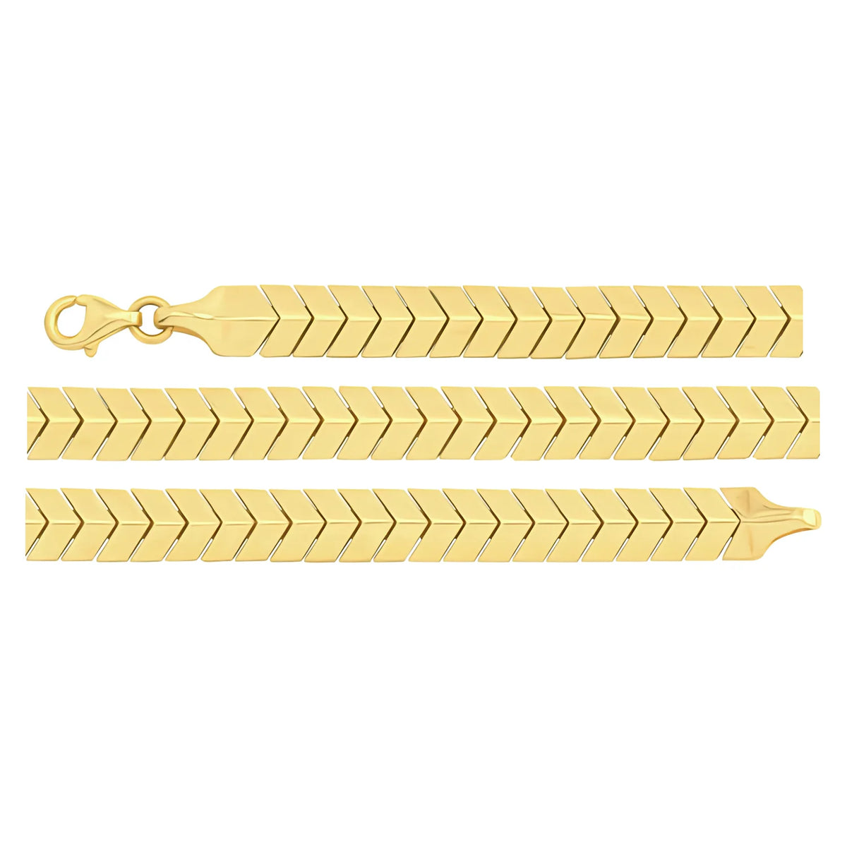 Solid gold herringbone bracelet, 7.45 g — shown in three rows across the frame.