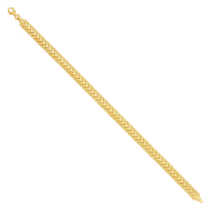 Solid gold herringbone bracelet, 6.85 g — shown at an angle across the frame.