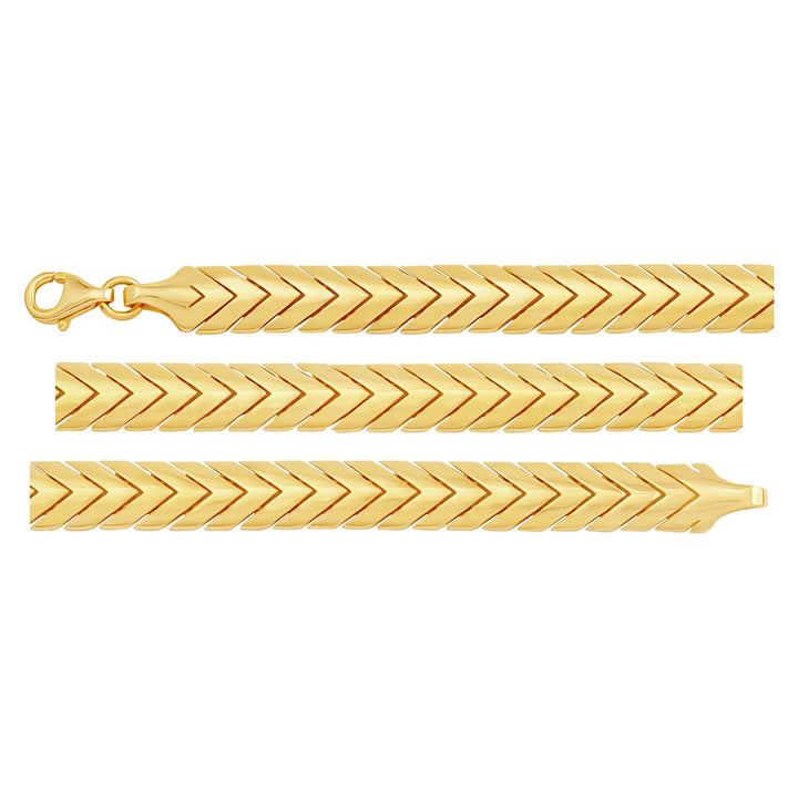 Solid gold herringbone bracelet, 6.85 g — shown in three rows across the frame.