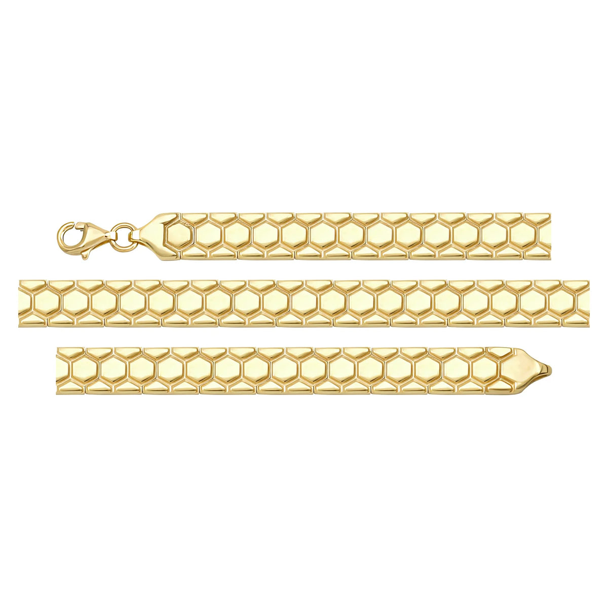 Solid gold honeycomb bracelet, 12.20 g — shown in three rows across the frame.