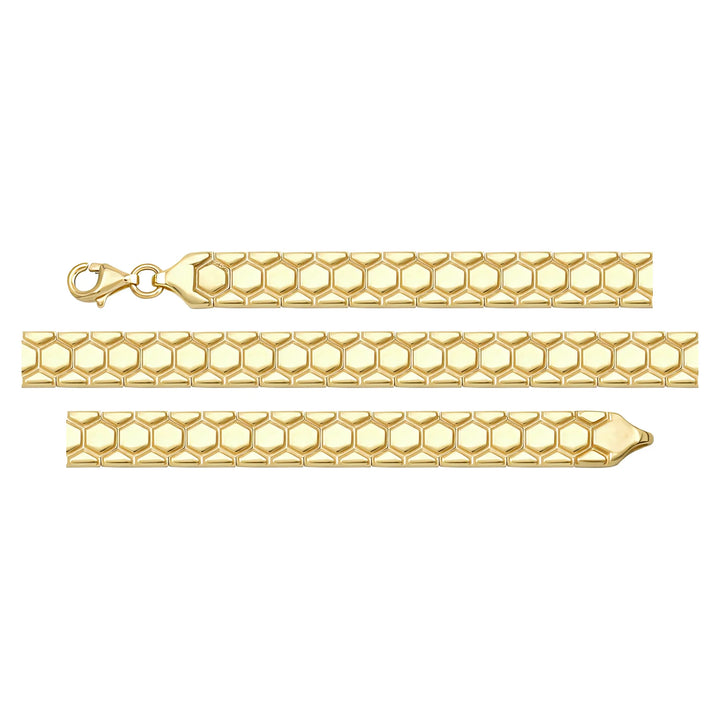 Solid gold honeycomb bracelet, 12.20 g — shown in three rows across the frame.