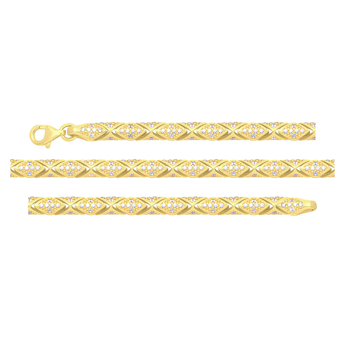 Solid gold fancy link bracelet, 14.00 g — shown in three rows across the frame.
