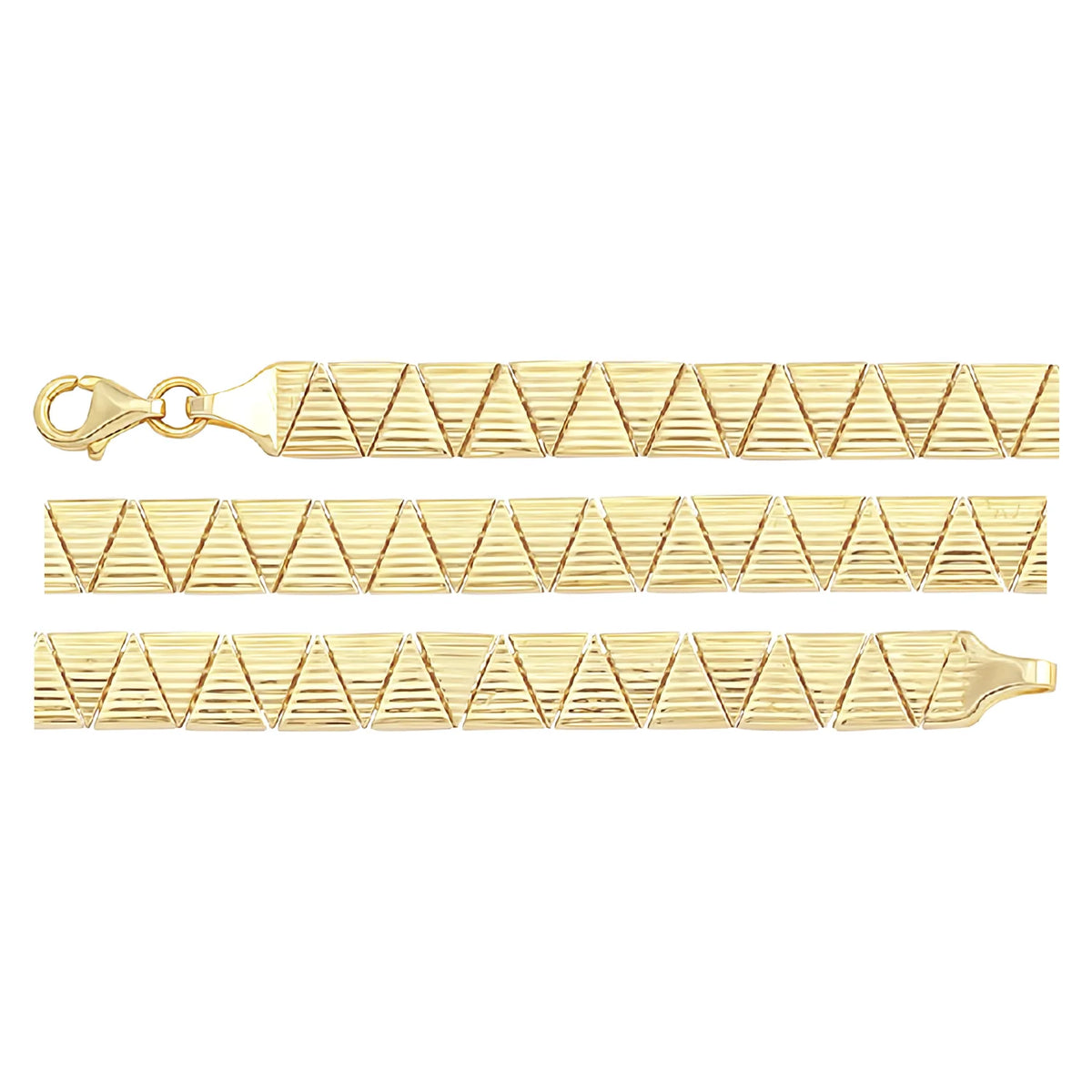 Solid gold fancy link bracelet, 9.60 g — shown in three rows across the frame.