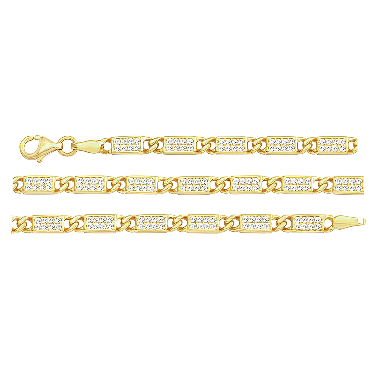 Solid gold fancy link bracelet, 7.70 g — shown in three rows across the frame.