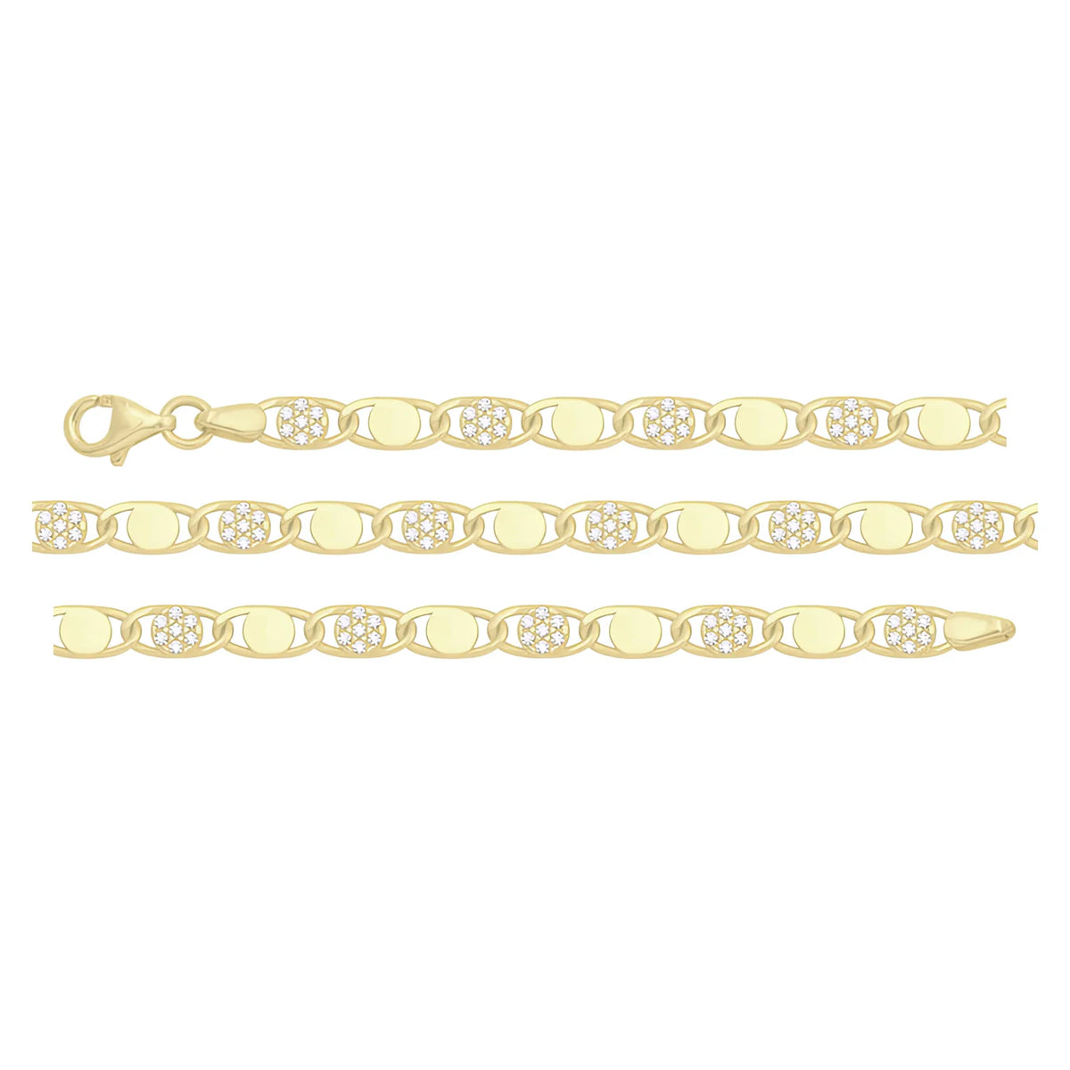 Solid gold mariner bracelet, 5.45 g — shown in three rows across the frame.