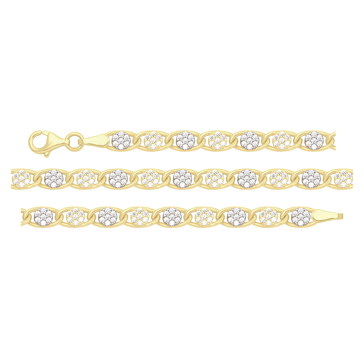 Solid gold mariner bracelet, 9.10 g — shown in three rows across the frame.