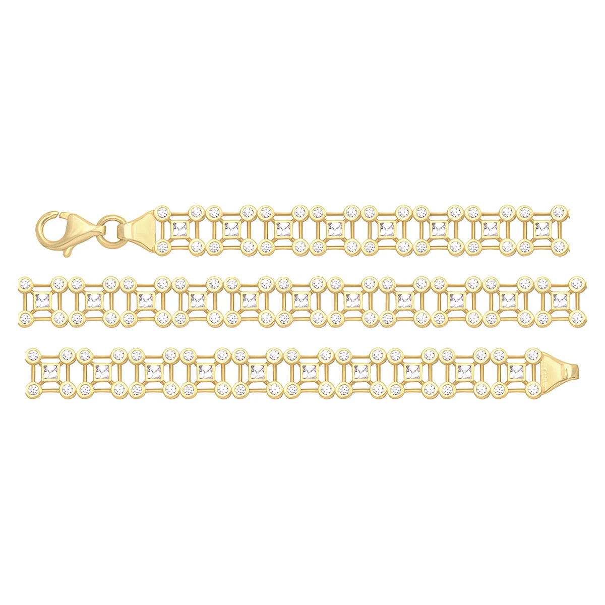 Solid gold fancy link bracelet, 7.80 g — shown in three rows across the frame.