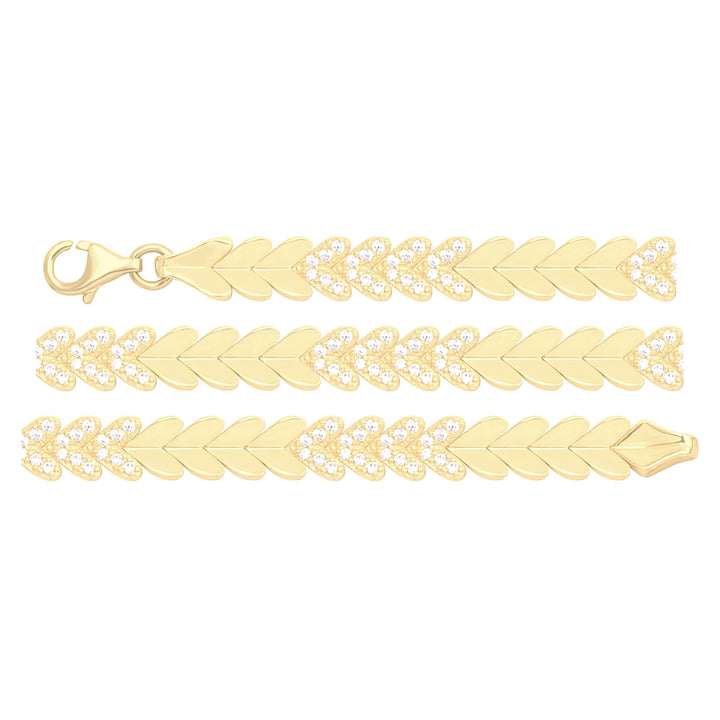 Solid gold herringbone bracelet, 13.35 g — shown in three rows across the frame.