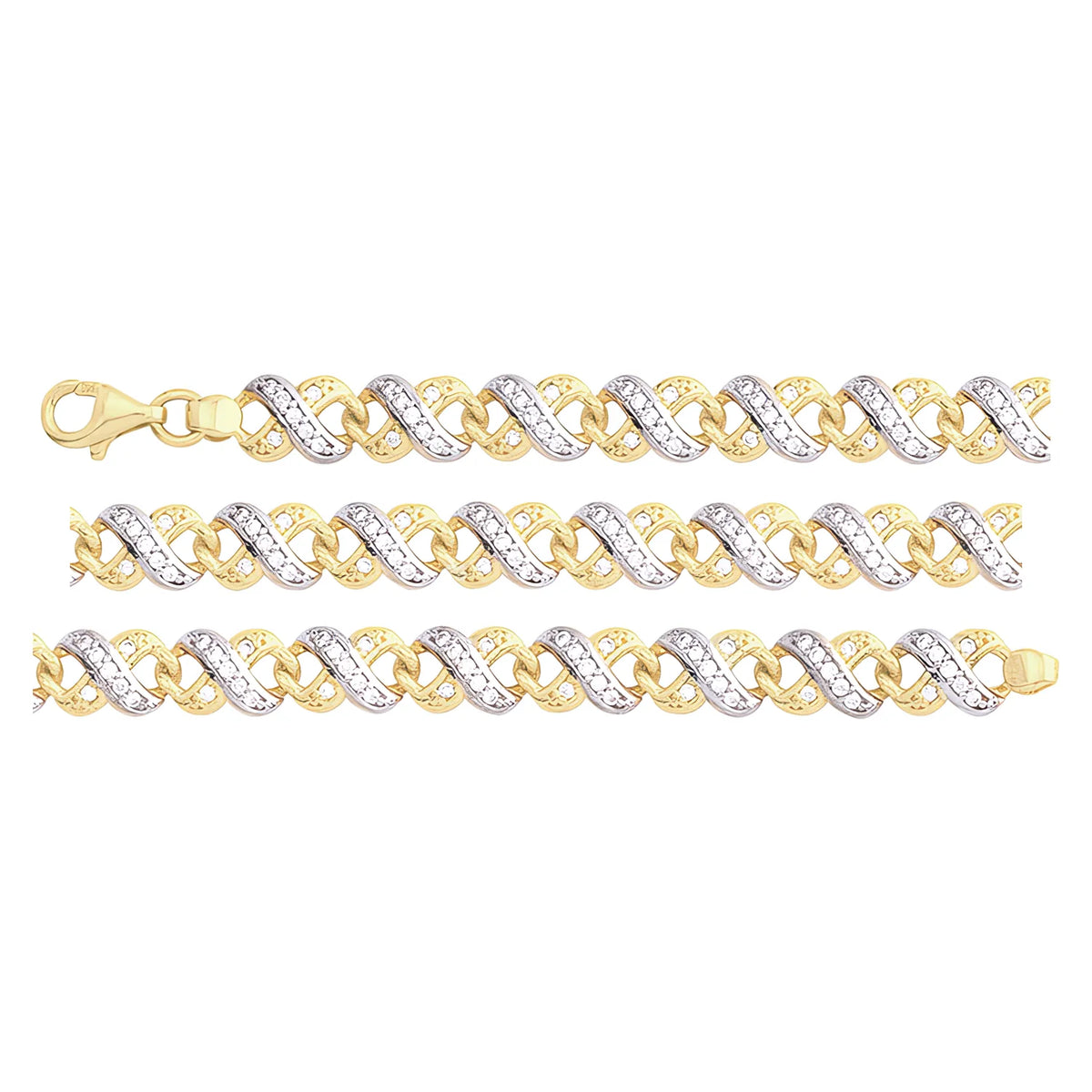 Solid gold fancy link bracelet, 8.65 g — shown in three rows across the frame.