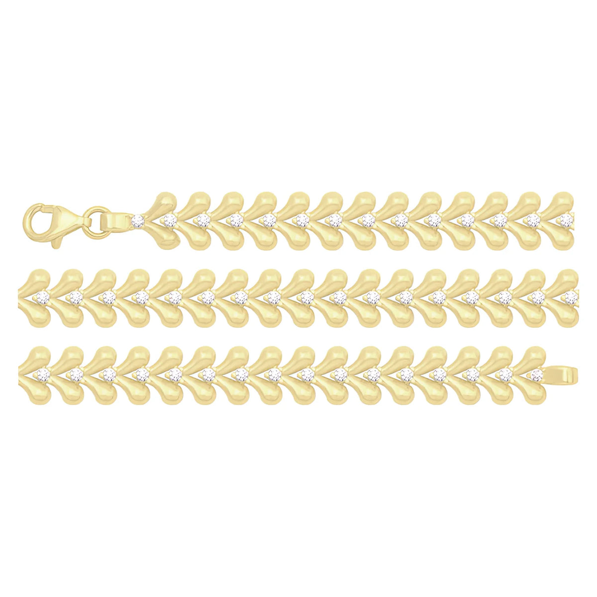 Solid gold herringbone bracelet, 11.00 g — shown in three rows across the frame.