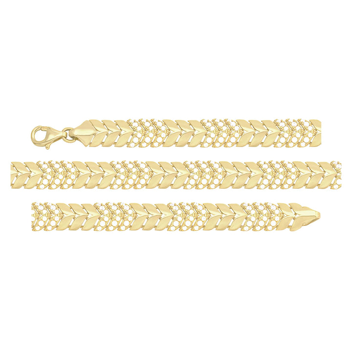 Solid gold herringbone bracelet, 8.50 g — shown in three rows across the frame.