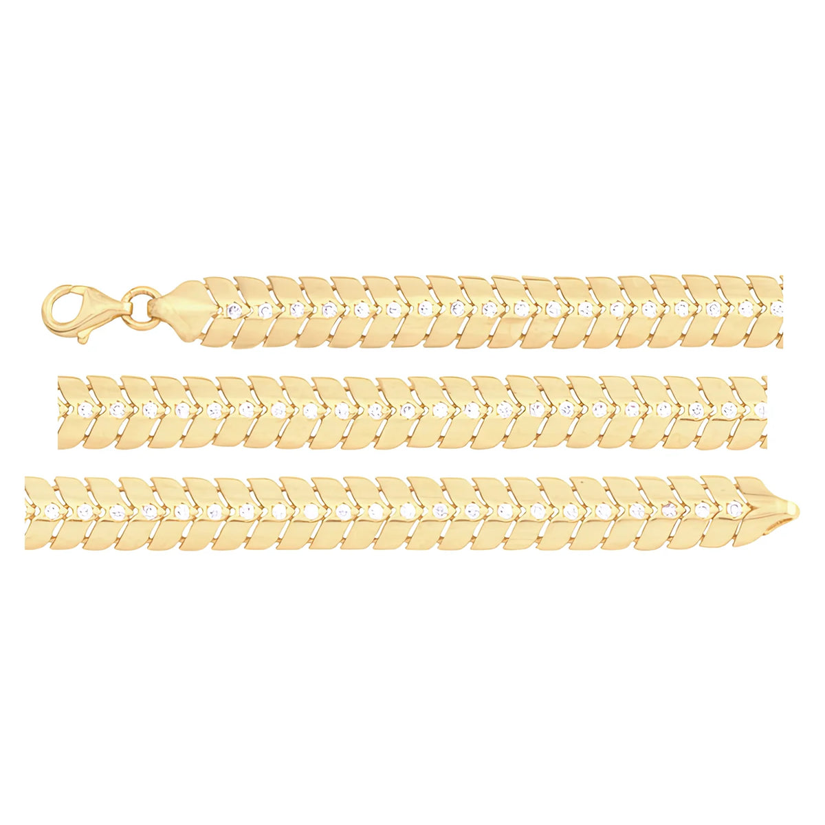 Solid gold herringbone bracelet, 9.05 g — shown in three rows across the frame.