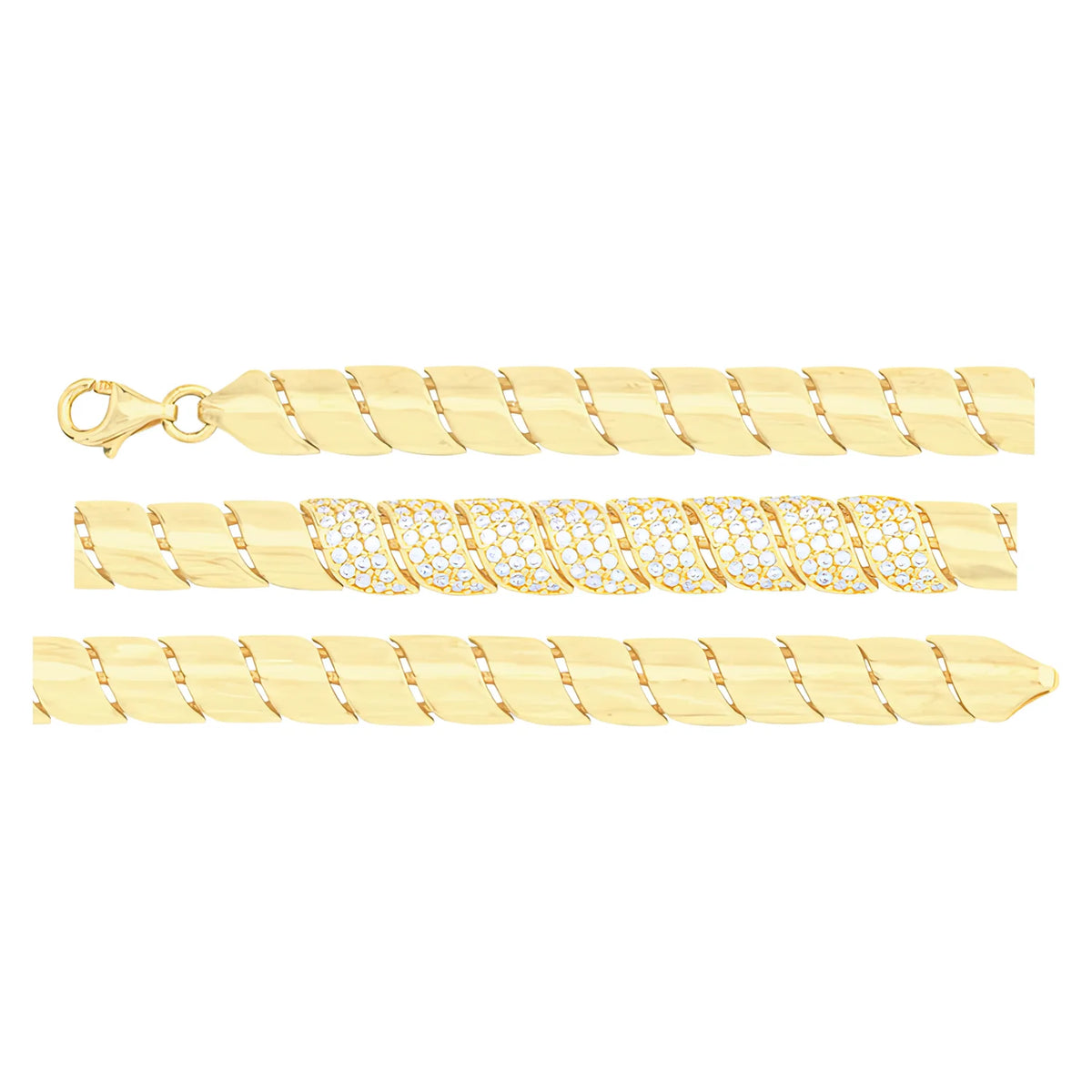Solid gold braided bracelet, 11.45 g — shown in three rows across the frame.