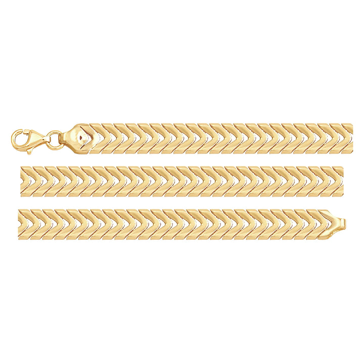 Solid gold herringbone bracelet, 9.50 g — shown in three rows across the frame.