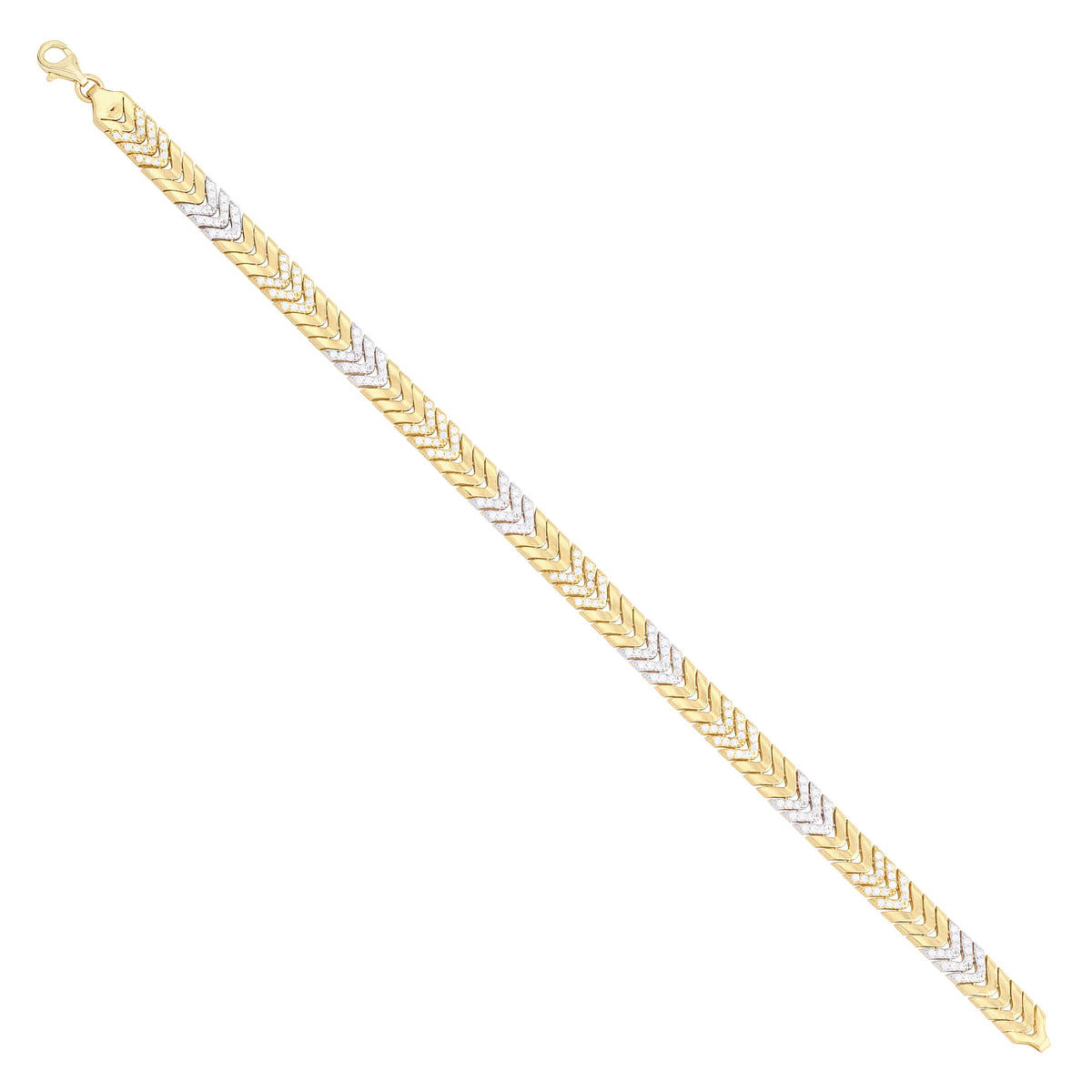 Solid gold herringbone bracelet, 9.50 g — shown at an angle across the frame.