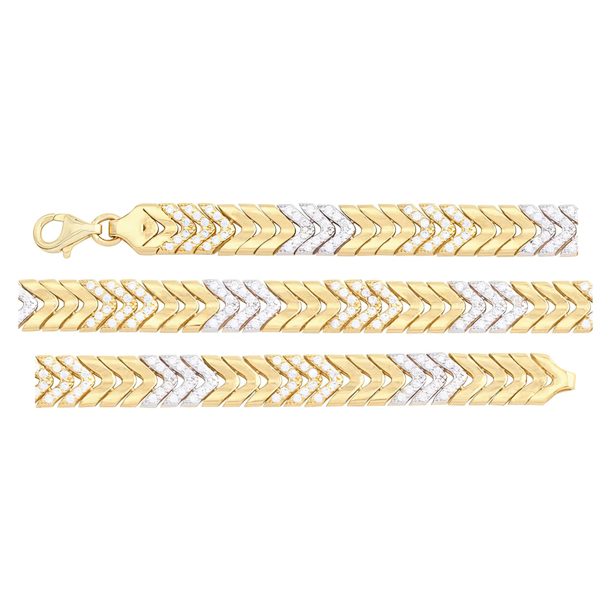 Solid gold herringbone bracelet, 9.50 g — shown in three rows across the frame.