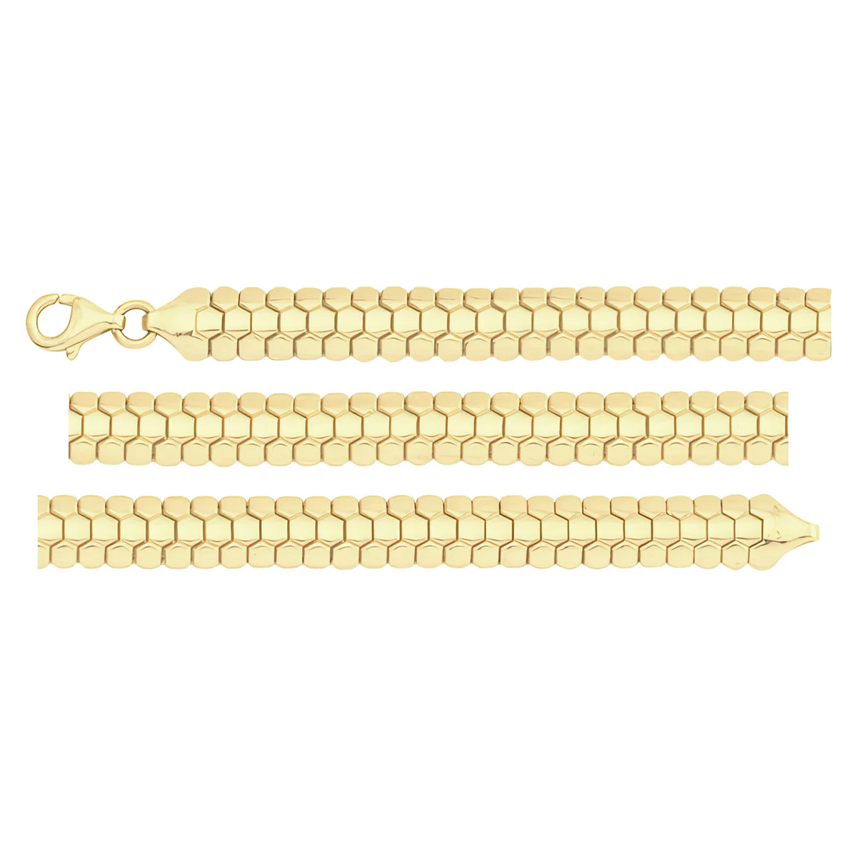 Solid gold honeycomb bracelet, 6.00 g — shown in three rows across the frame.