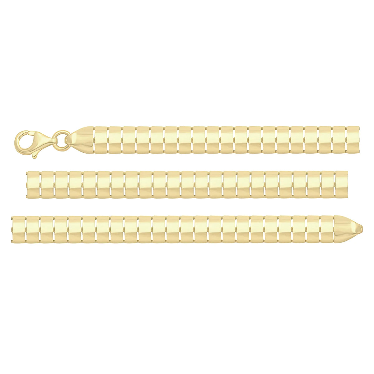 Solid gold bar link bracelet, 7.70 g — shown in three rows across the frame.