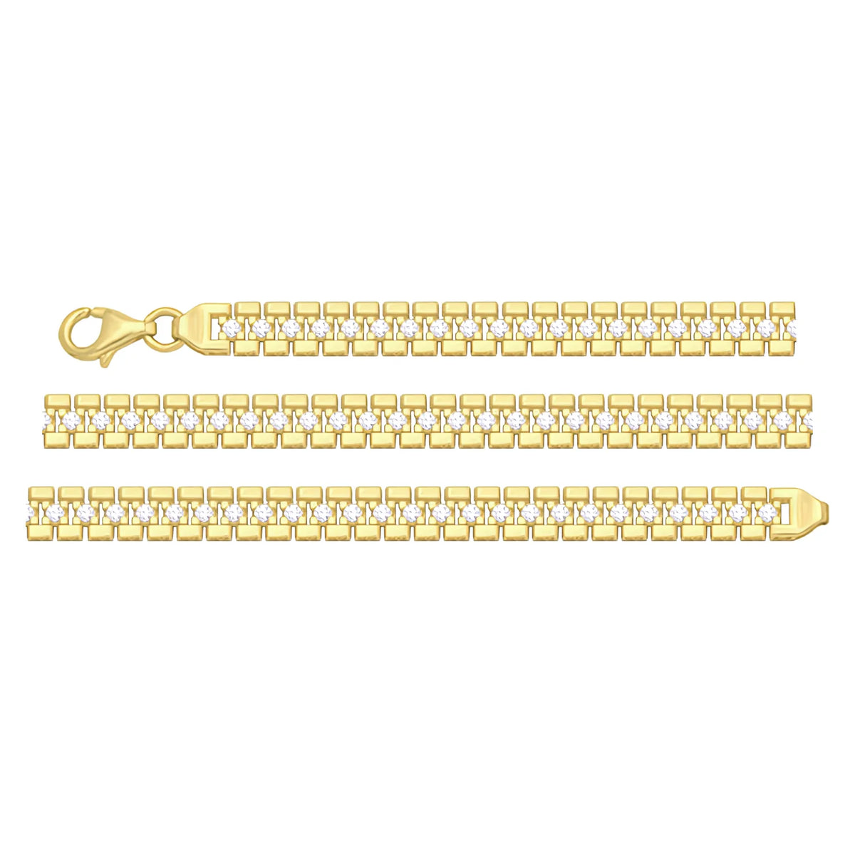 Solid gold brick link bracelet, 7.55 g — shown in three rows across the frame.