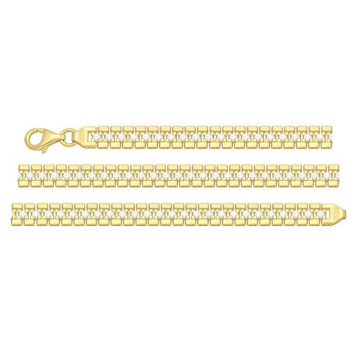Solid gold brick link bracelet, 7.55 g — shown in three rows across the frame.