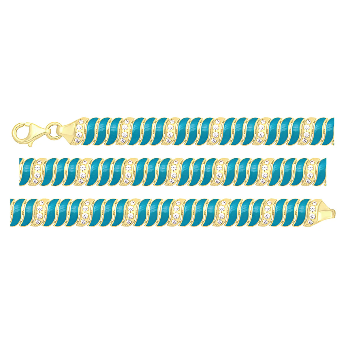 Solid gold fancy link bracelet, 8.55 g — shown in three rows across the frame.