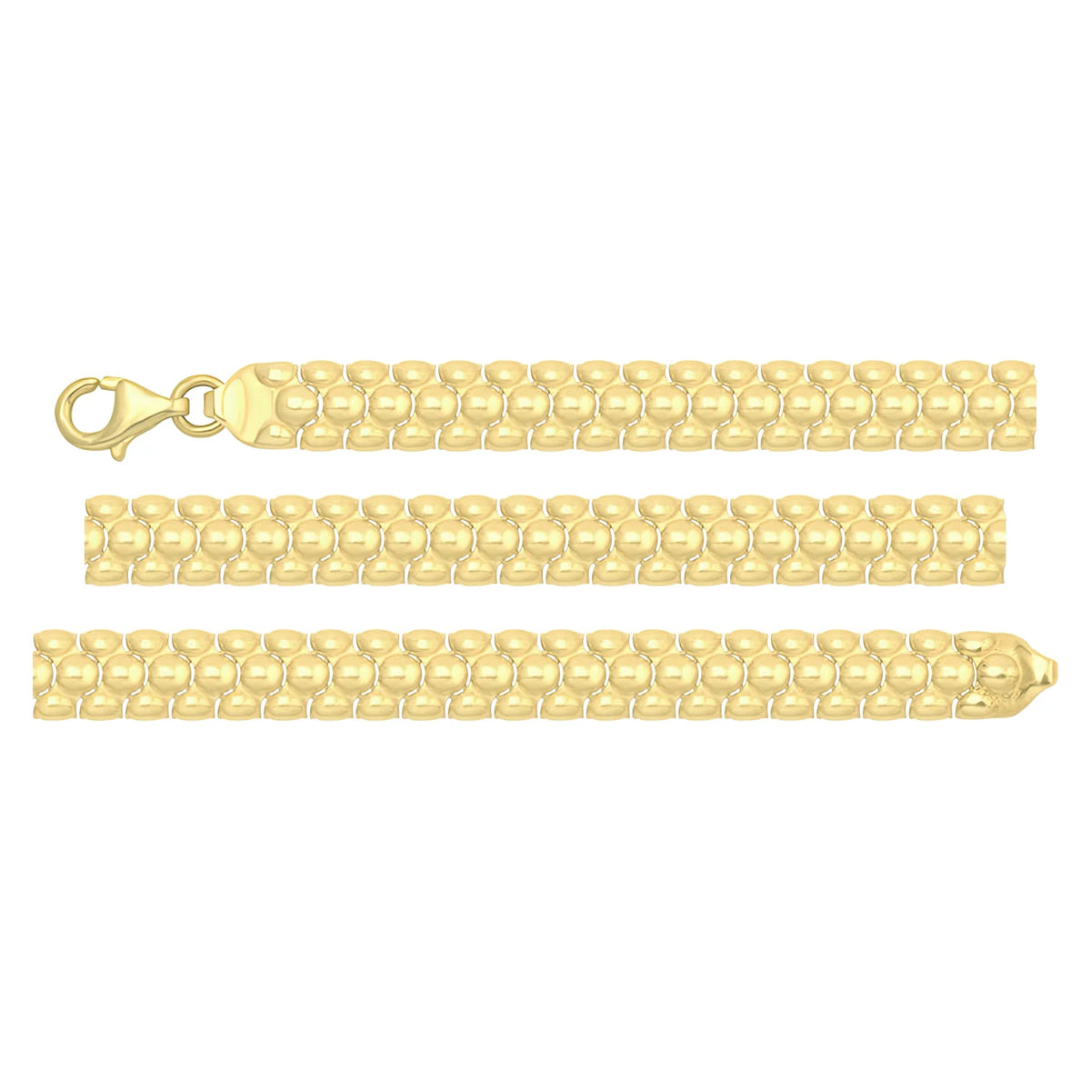 Solid gold bar link bracelet, 7.50 g — shown in three rows across the frame.