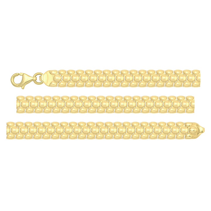 Solid gold bar link bracelet, 7.50 g — shown in three rows across the frame.