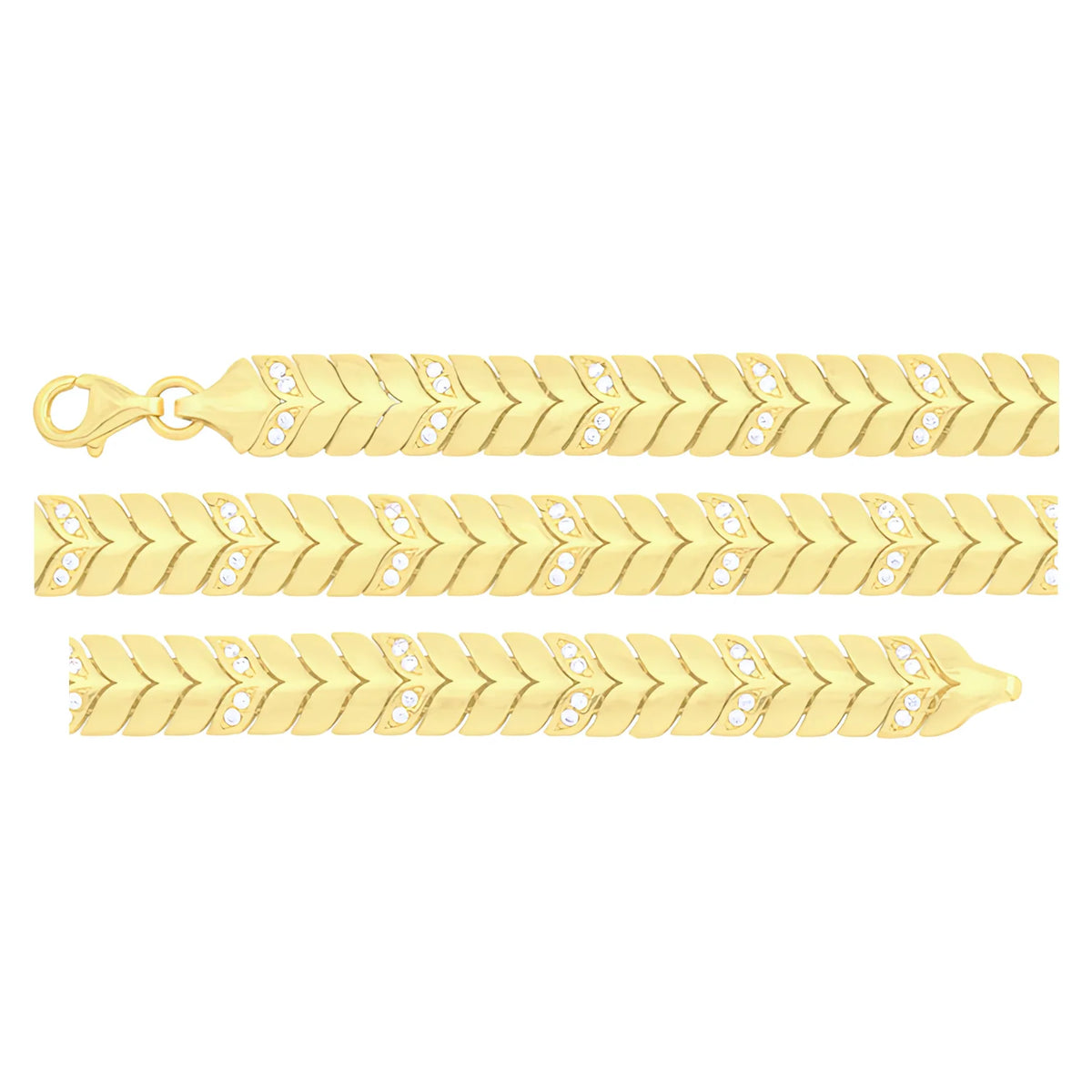 Solid gold herringbone bracelet, 8.85 g — shown in three rows across the frame.