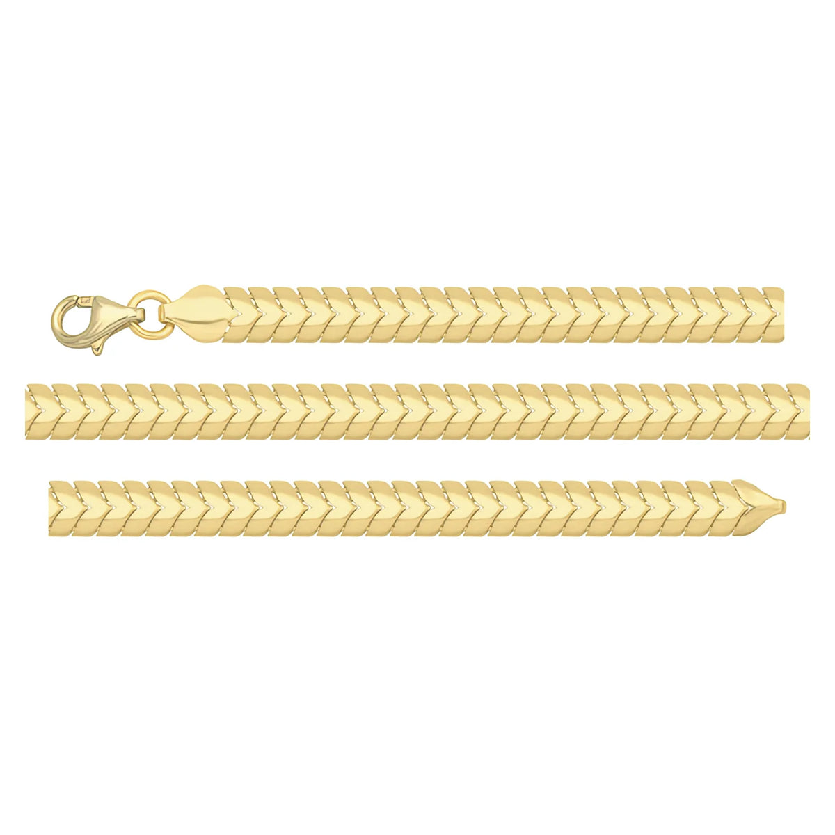 Solid gold herringbone bracelet, 5.50 g — shown in three rows across the frame.