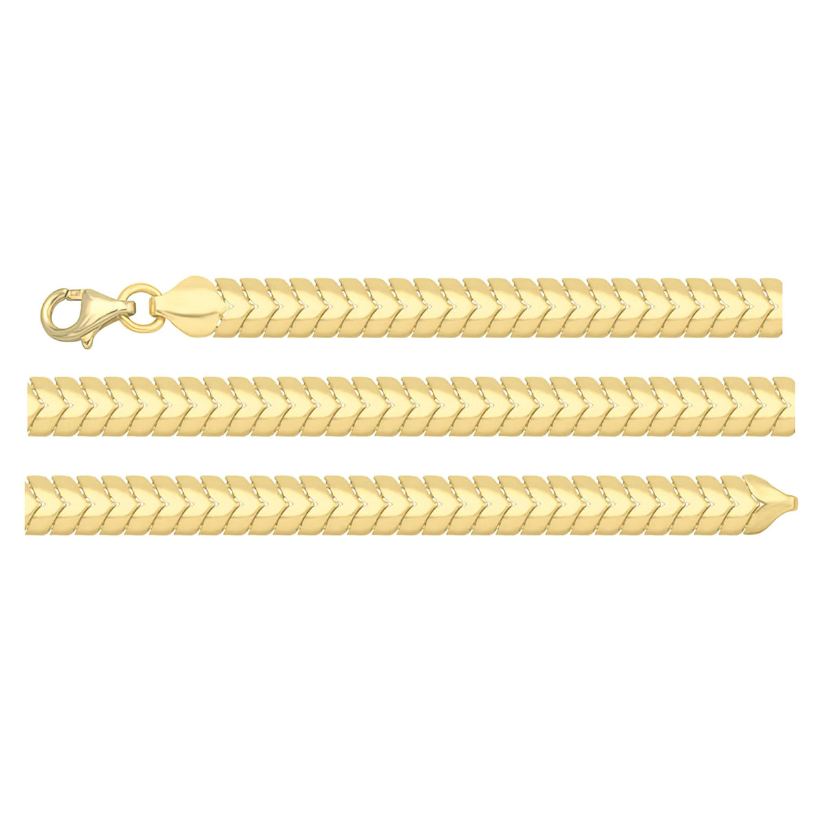 Solid gold herringbone bracelet, 6.50 g — shown in three rows across the frame.