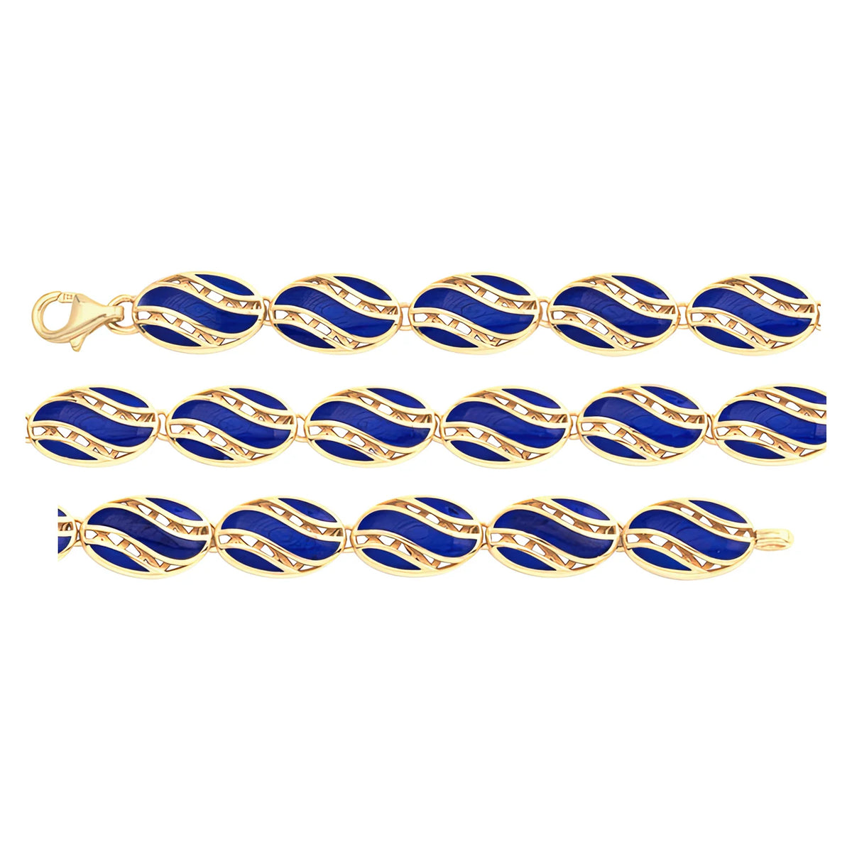 Solid gold fancy link bracelet, 9.65 g — shown in three rows across the frame.
