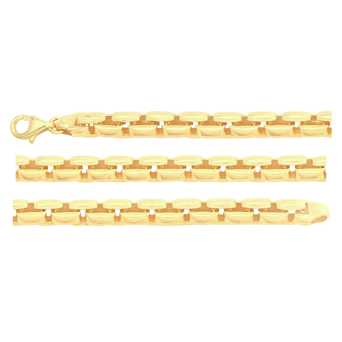 Solid gold bar link bracelet, 8.90 g — shown in three rows across the frame.