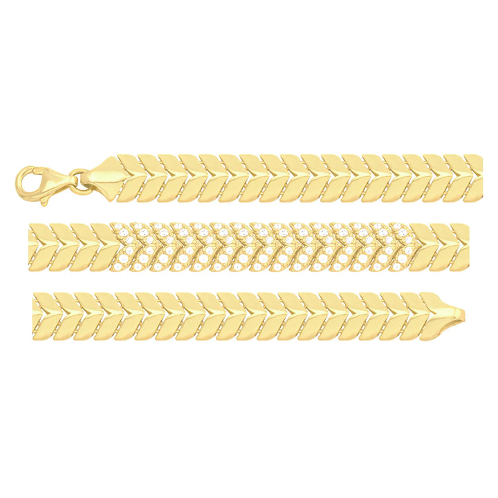 Solid gold herringbone bracelet, 9.50 g — shown in three rows across the frame.