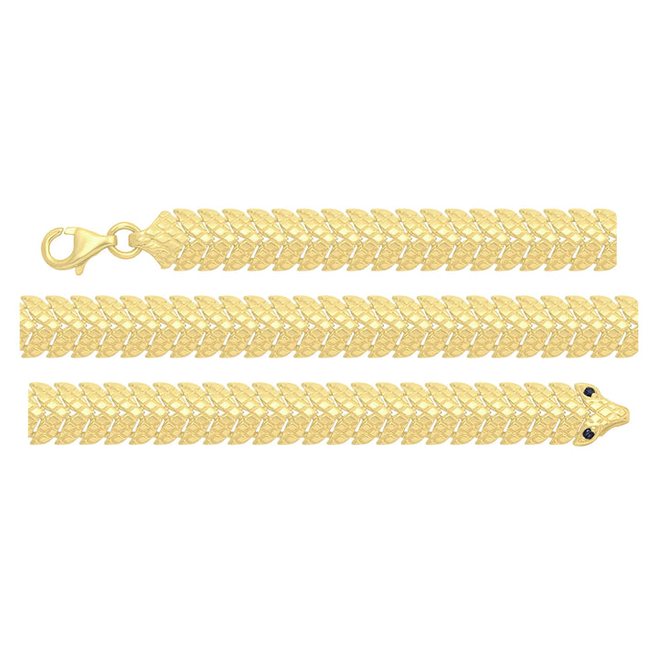 Solid gold herringbone bracelet, 9.35 g — shown in three rows across the frame.