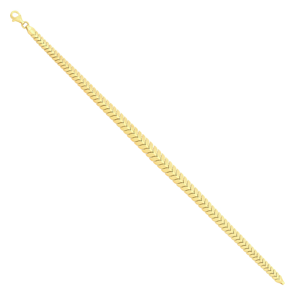 Solid gold herringbone bracelet, 7.80 g — shown at an angle across the frame.